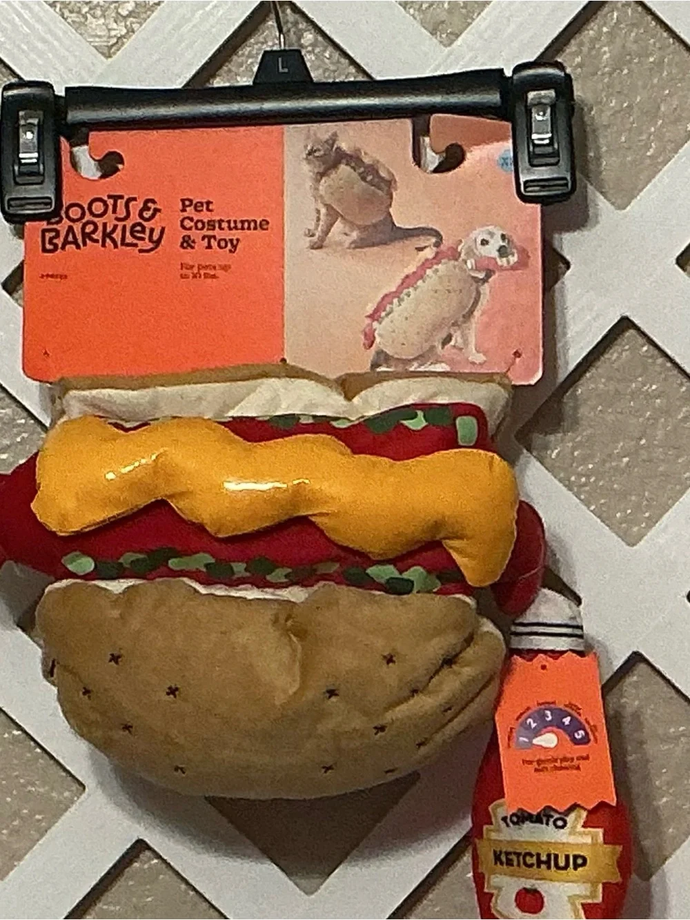 Boots & Barkley Hot Dog Pet Costume with Ketchup Toy